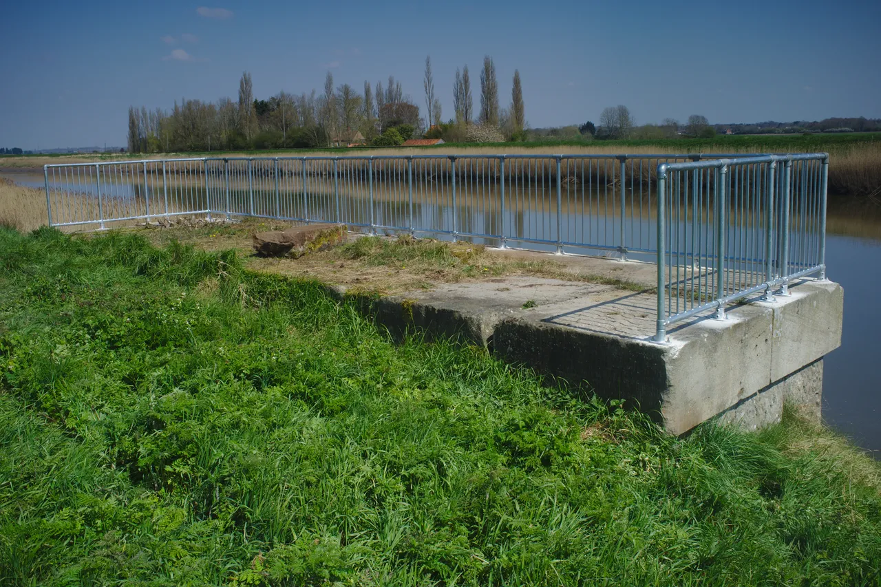 Viewing platform, made of a former bridge abutment, on the River Great Ouse.
