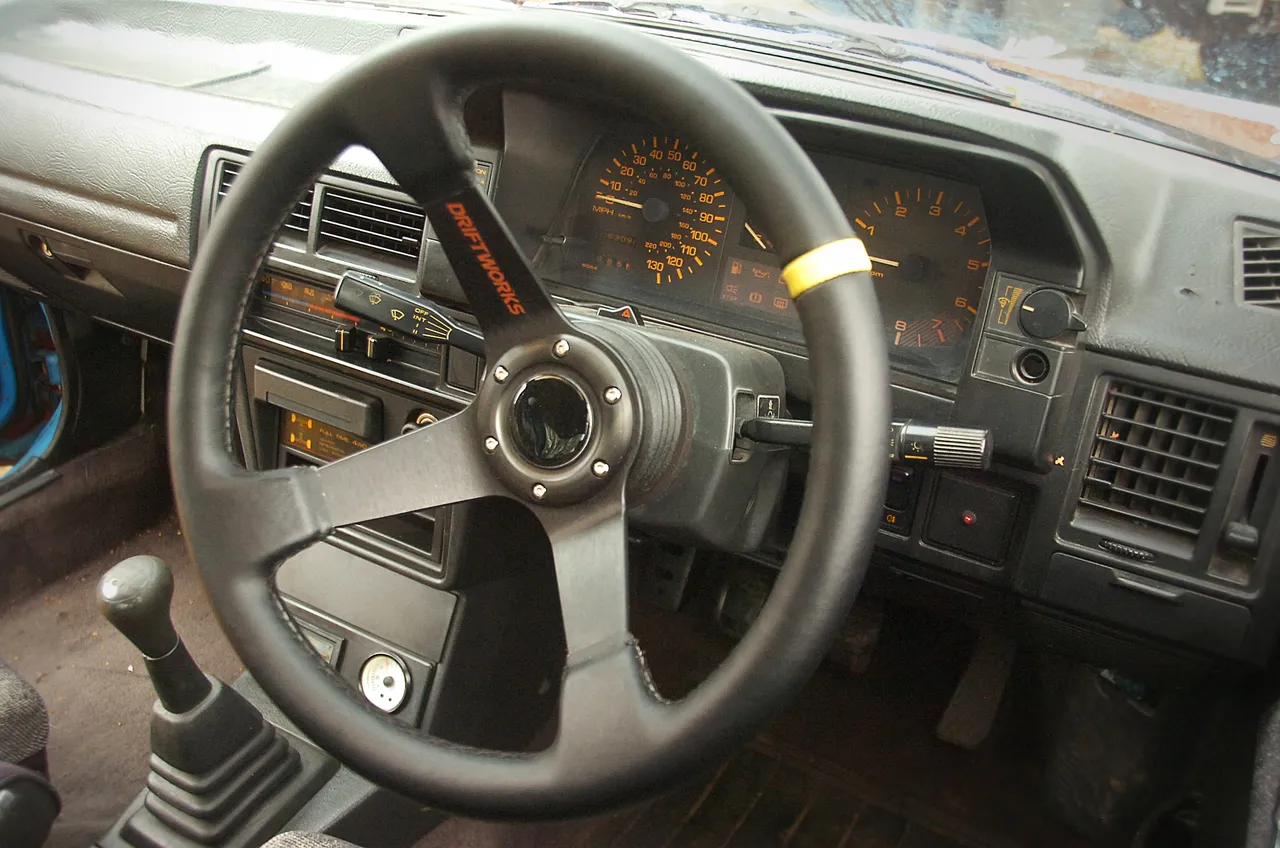 My steering wheel, sitting at something much more than a small angle to the right.