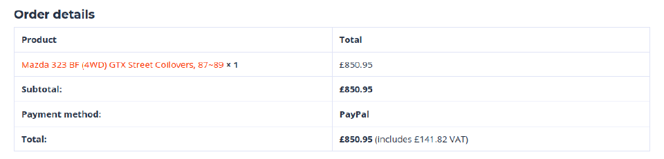 Receipt for my K-Sport coilovers. £850.95