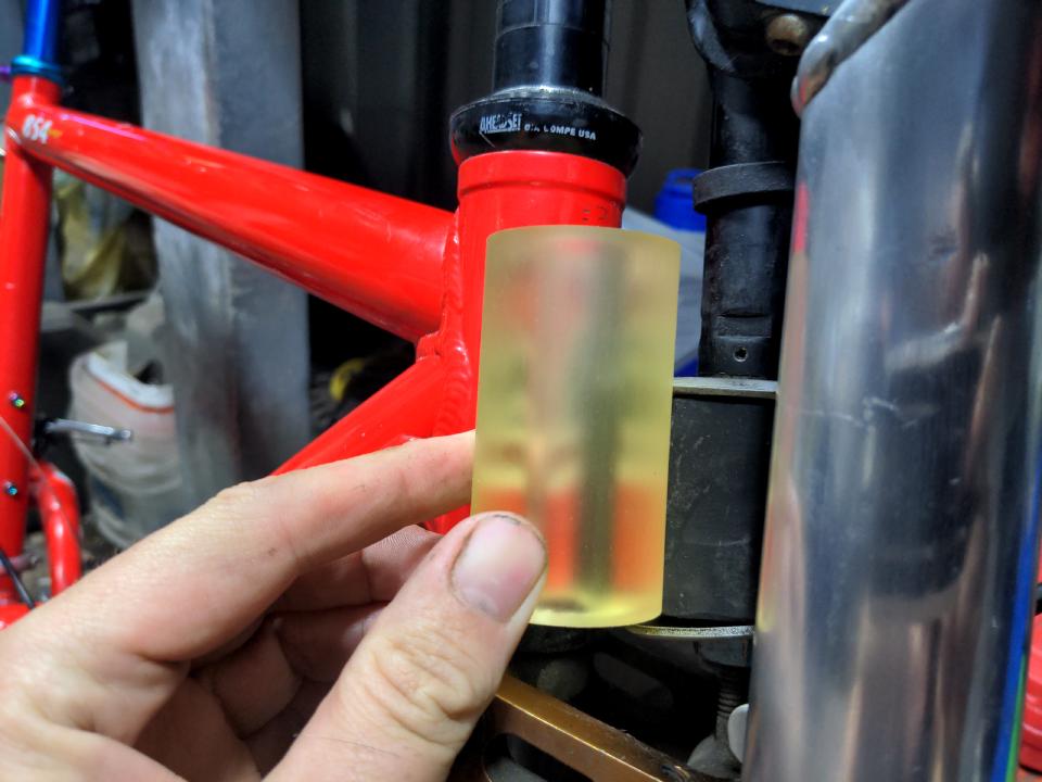 Side by side, the old elastomer vs the new ones; the new one is more than 50% longer.