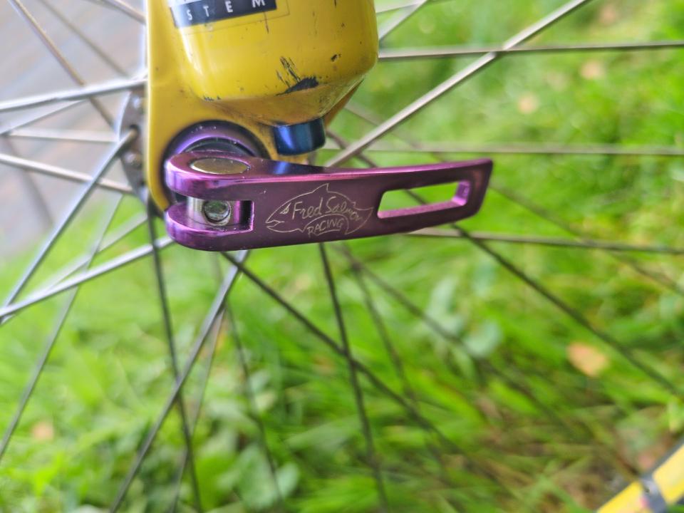 The purple quick release skewers have a cute fish logo and Fred Salmon written on them.