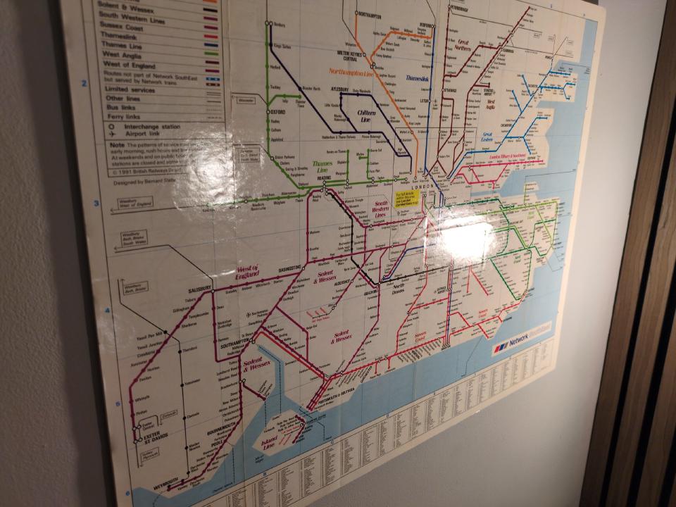A Network SouthEast map, about A2 size, mounted on a foam board and with a shiny finish.